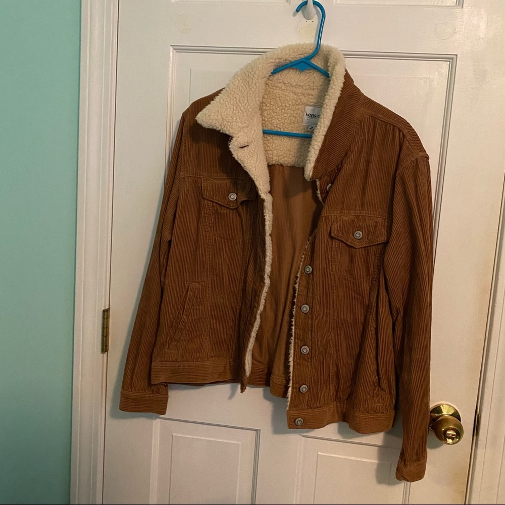 Kenzie Jeans Corduroy shacket with faux fur trim